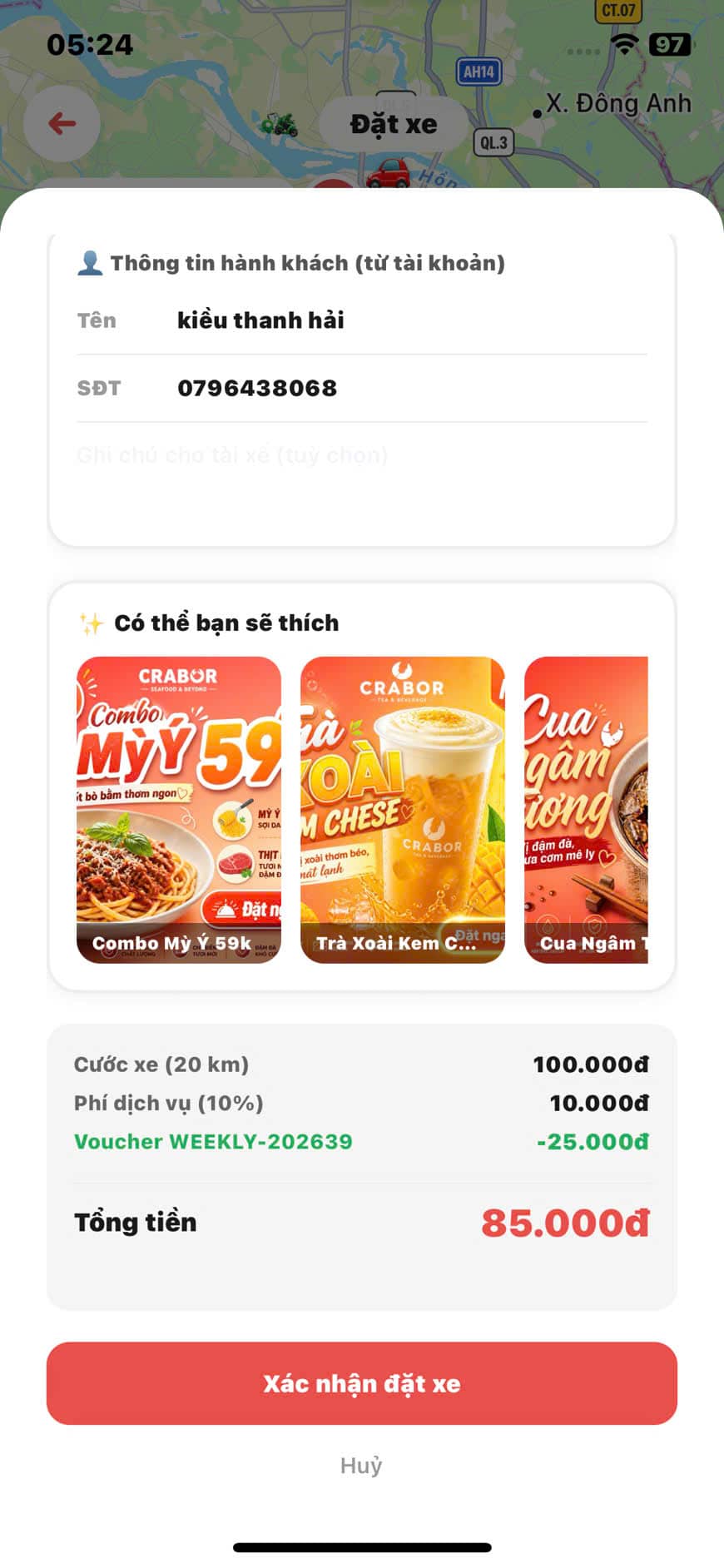 Thông tin hành khách và banner gợi ý