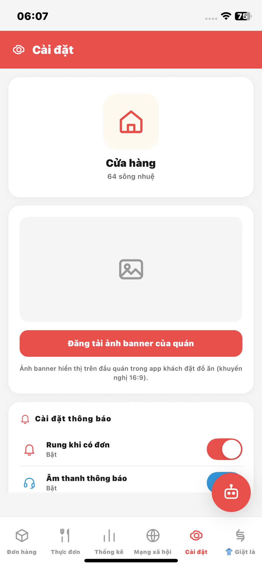 Cài đặt — cửa hàng và thông báo