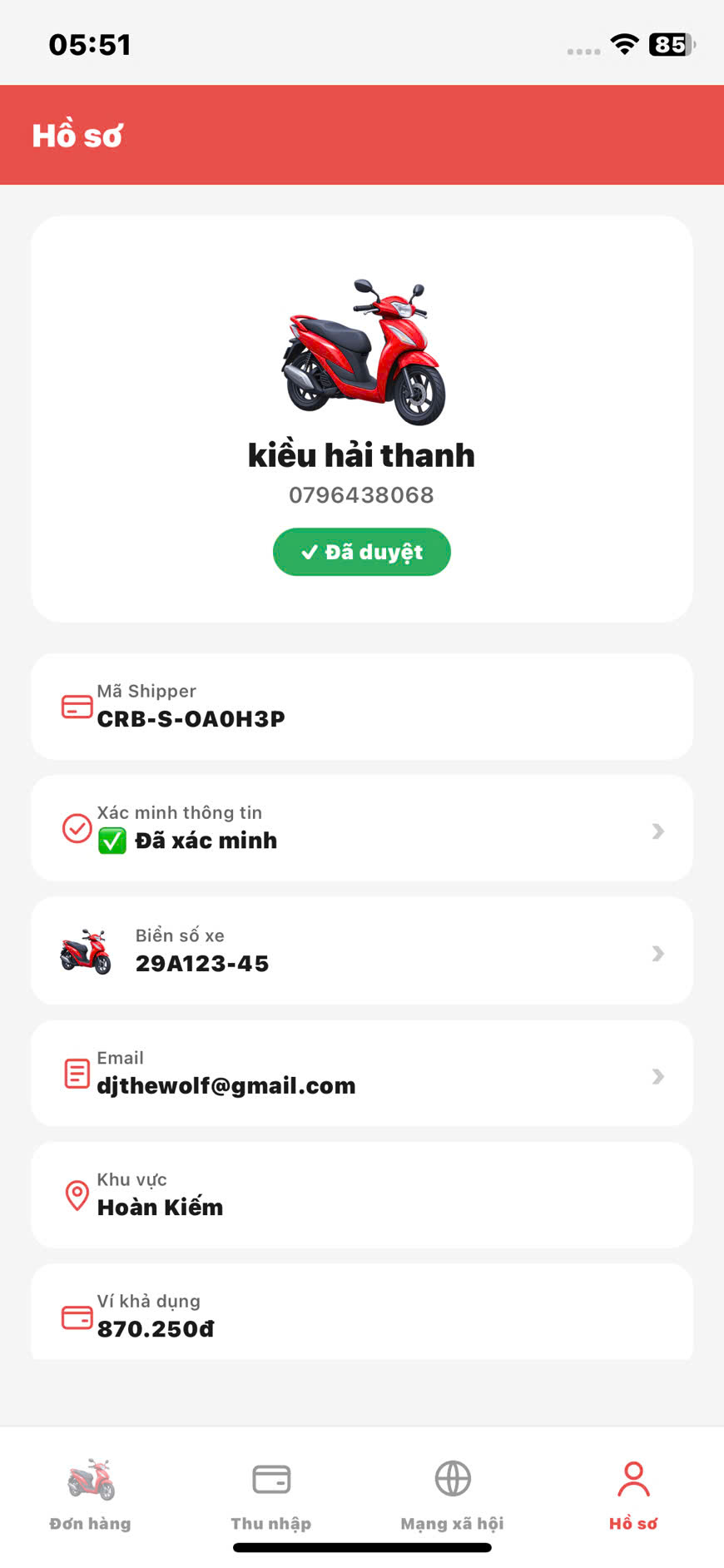Hồ sơ shipper và đánh giá